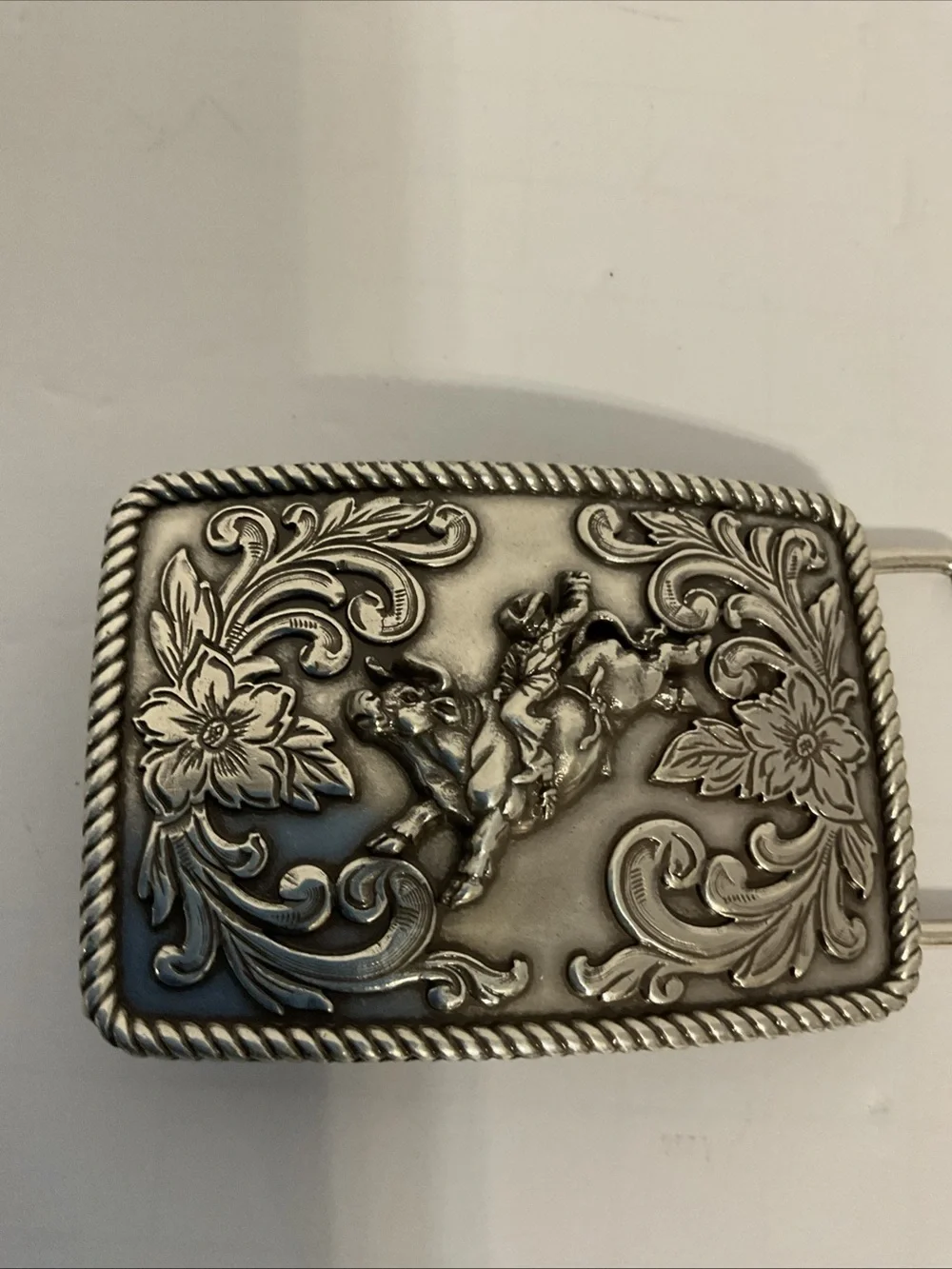 Children's Silver Western Buckle Belt - Floral Rodeo Design
